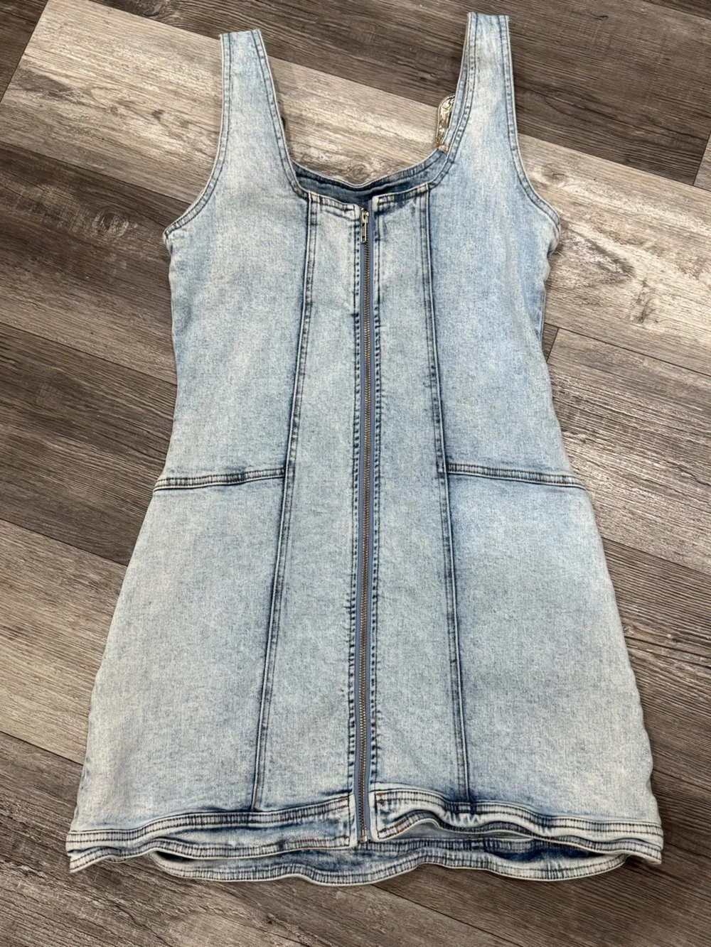 Blue B Light Wash Denim Overall Dress with Adjustable Buckle Straps